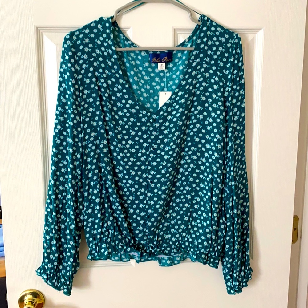 Francesca Blue Rain Floral Bohemian Top
